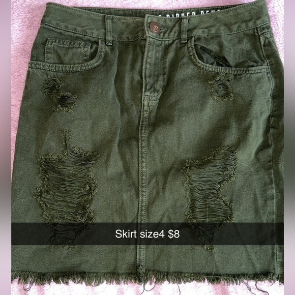 Olive Distressed Denim Skirt - Picture 1 of 1